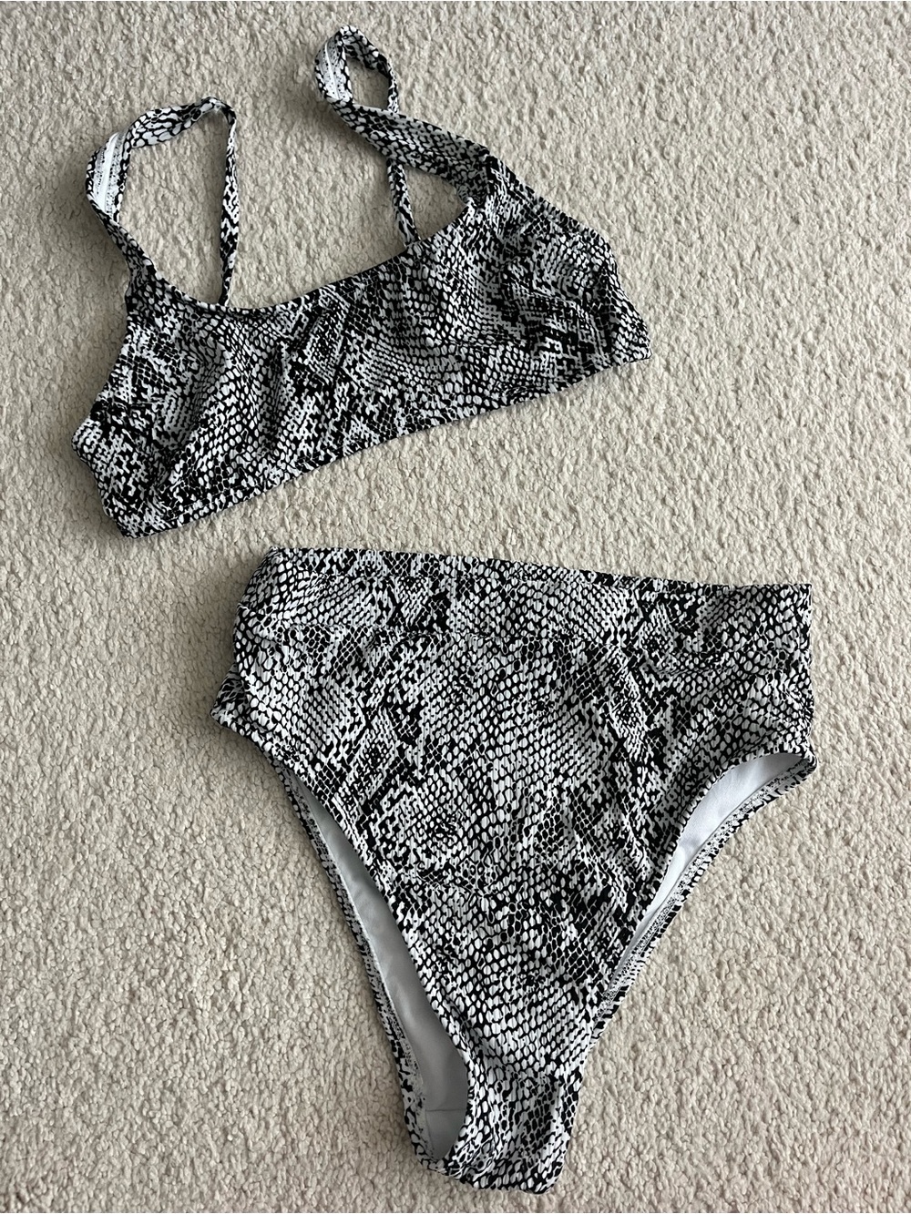 Xhilaration Black & White Snake-Print Bikini Top